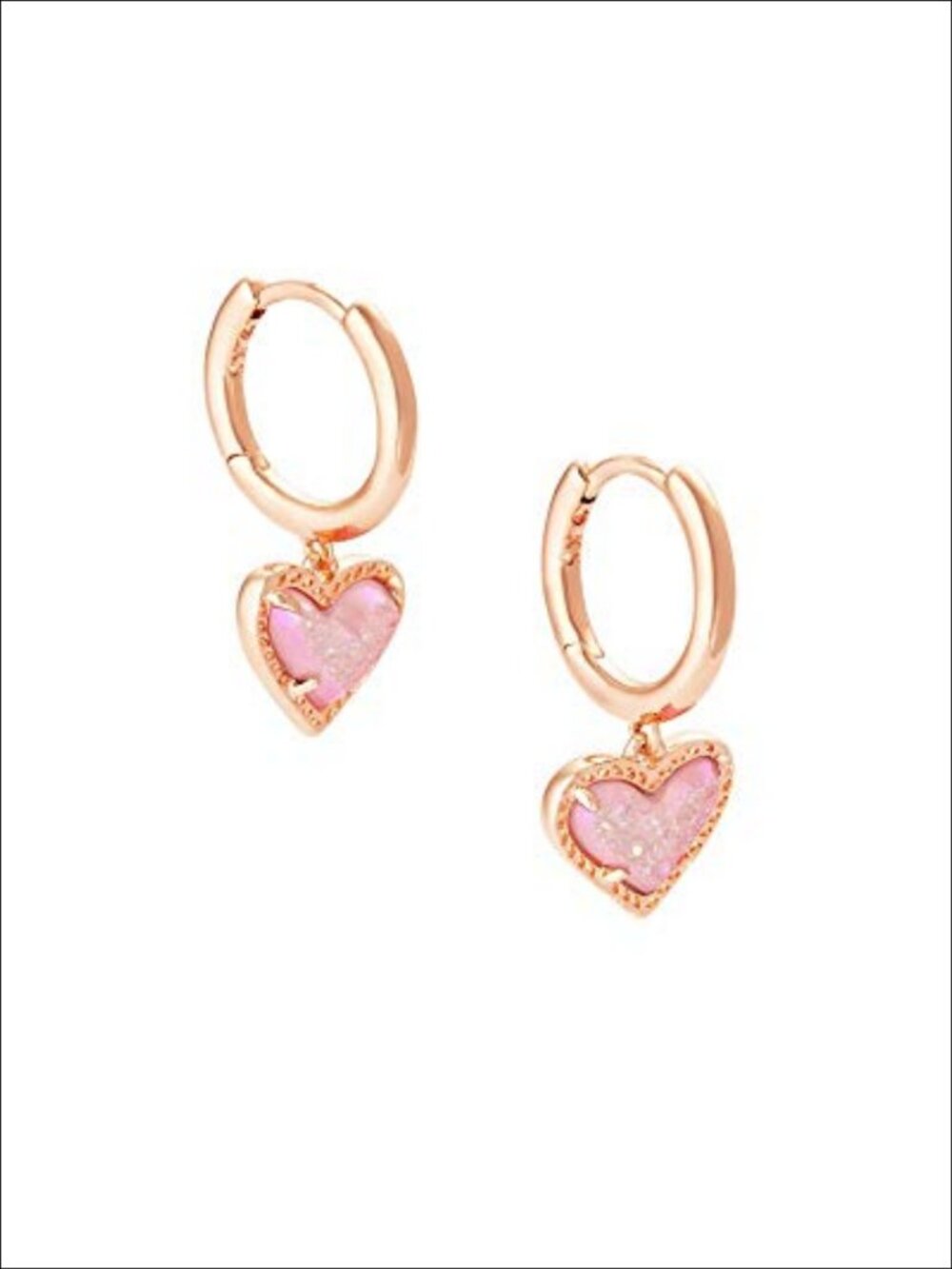 Rose Gold Plated Brass Heart Huggie Hoop Earrings Hinged Hoop